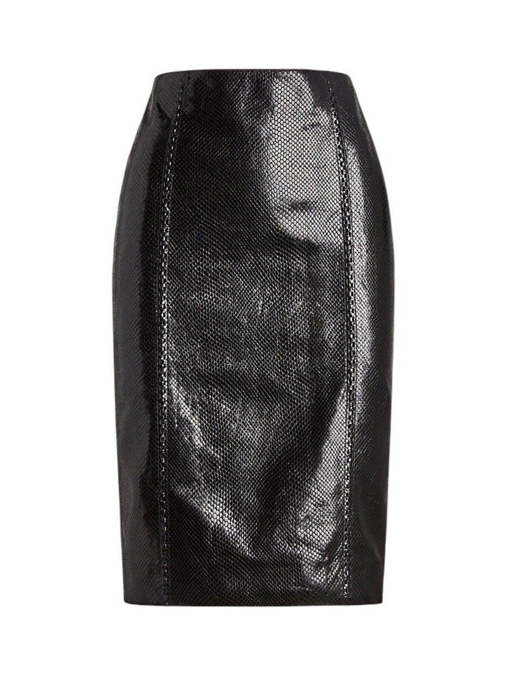 Ralph Lauren Purple Label Black Python Embossed Goatskin Pencil Skirt